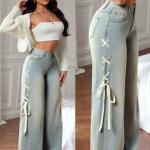 Grey Colour wide Leg Jeans