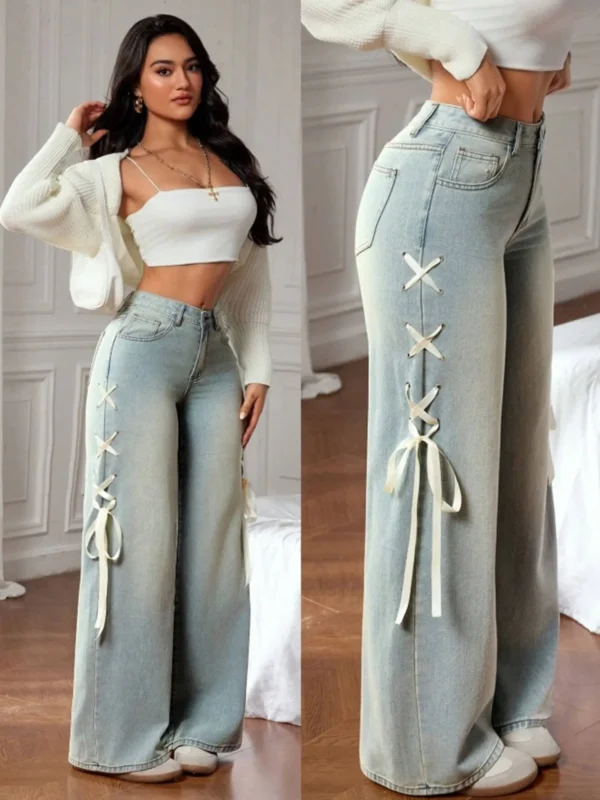 Grey Colour wide Leg Jeans