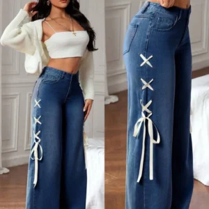 Blue wide leg jeans