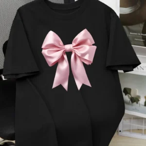 Women cotton black t-shirt with bow tied