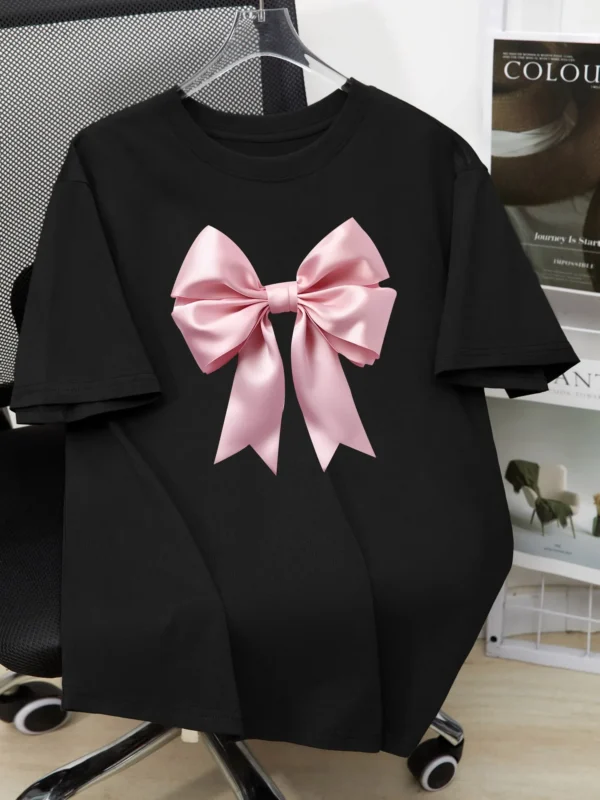 Women cotton black t-shirt with bow tied
