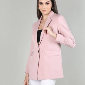 women wearing a pink blazer
