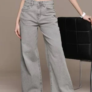 Women’s Grey Wide-Leg Baggy Jeans