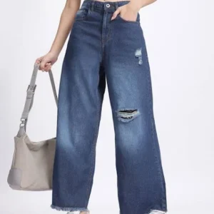 Dark Blue baggy cut out jeans