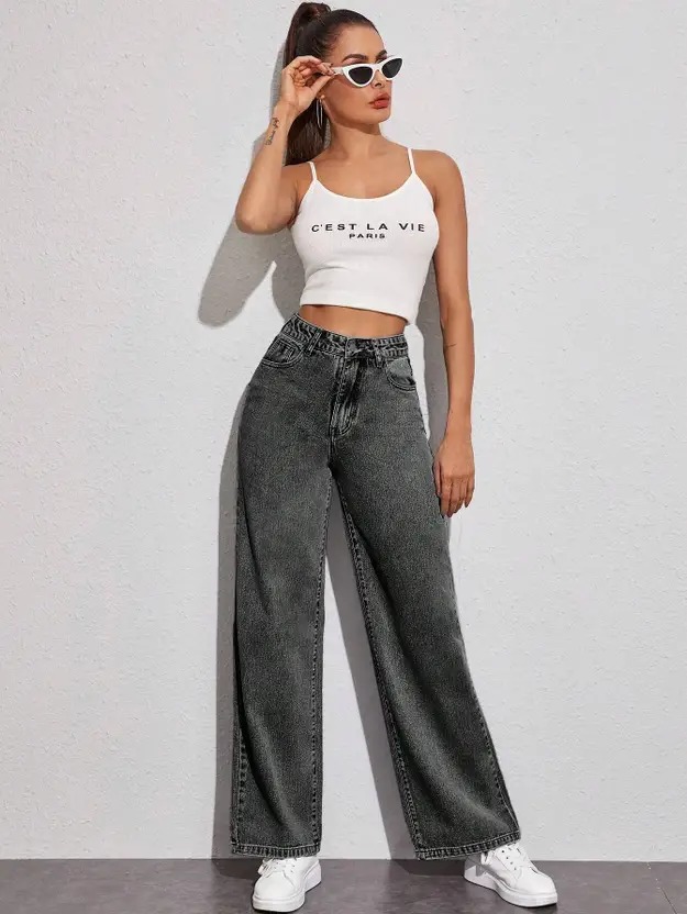 Glossia Women Straight Fit High Rise Grey Jeans