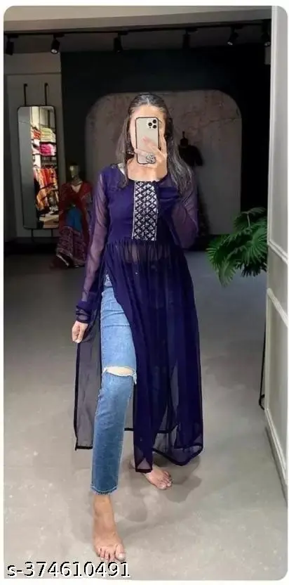 WOMAN'S GEORGETTE EMBORIDERY KURTI TOP